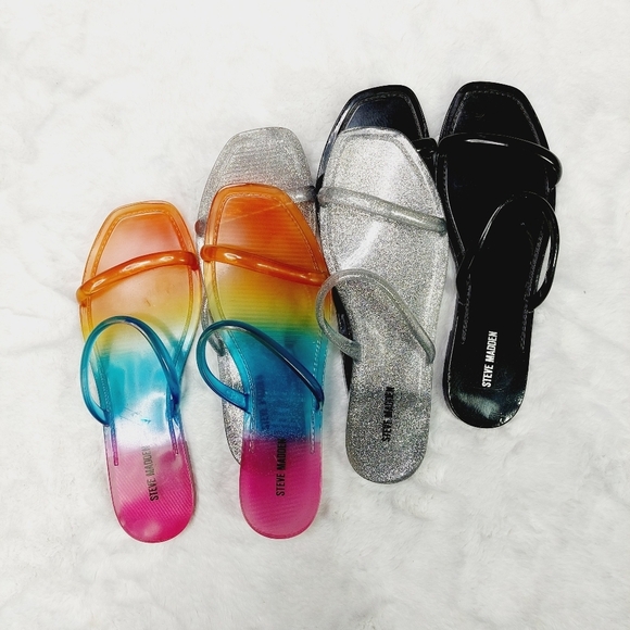 New Abound Bundle of 3 Silver/Black/ Multi Gelly Double Strap Sandals S182 - Picture 1 of 11